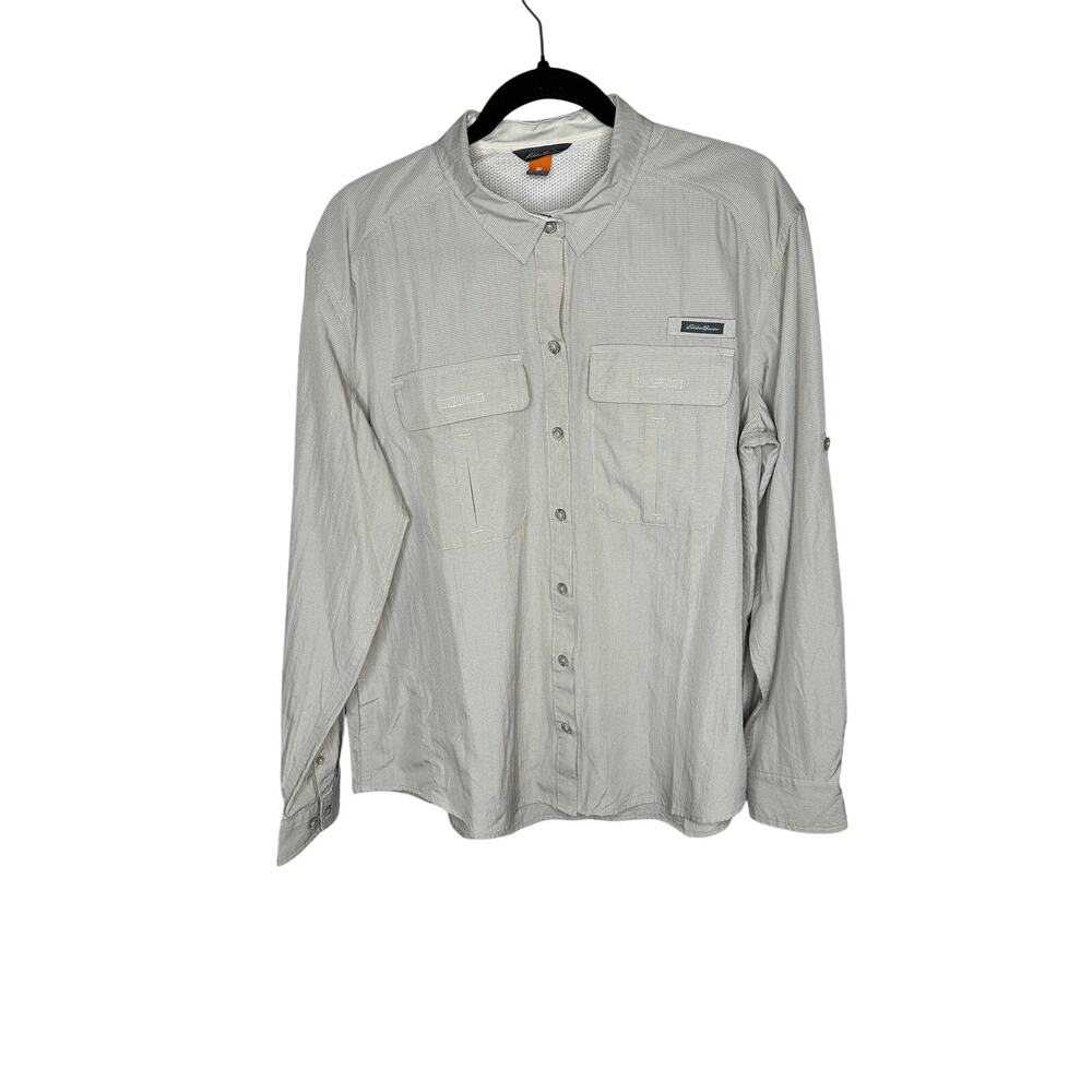 Eddie‎ Bauer Guide UPF Shirt Womens Large Cream Long Sleeve Roll Tab Hiking Top